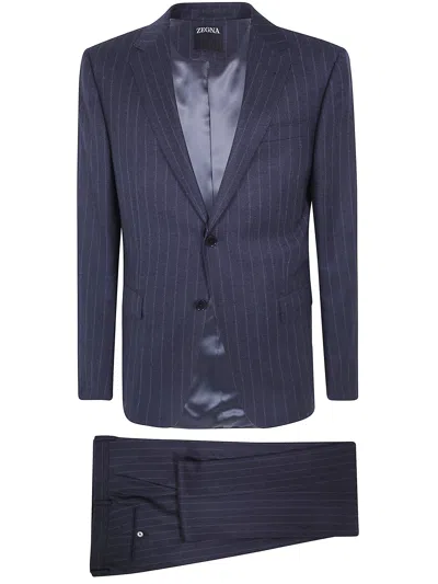 Zegna Suit Striped "z Luxury Tailoring" In Blue