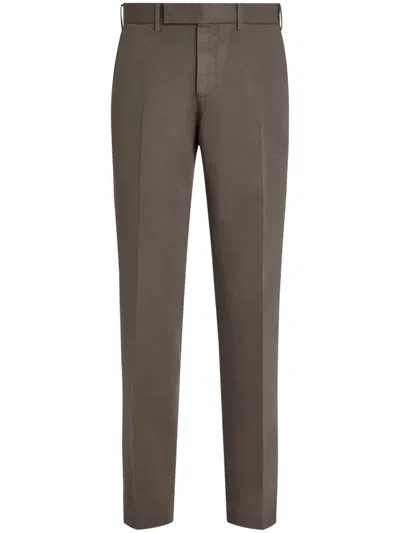 Zegna Tapered-leg Cotton-blend Chino Trousers In Neutrals