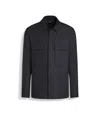 Zegna Linen Shirt With Chest Pockets And Structured Collar In Navy Blue