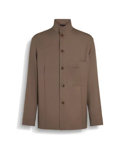ZEGNA SURCHEMISE EN SOIE ET LAINE TAUPE FONCÉ