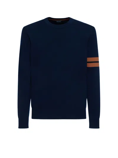 Zegna Stripe-detail Crew-neck Wool Jumper In Blue