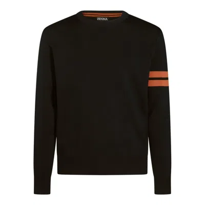 Zegna Crewneck Sweater With Ribbed Cuffs And Hem In Black