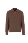 Zegna Cashmere Jacquard Long Sleeve Polo In Brown