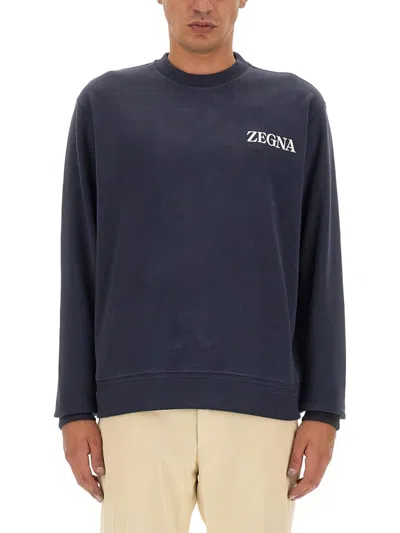 Zegna Sweatshirt With Logo In Blue