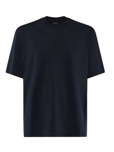 Zegna T-shirt In Blended Cotton And Silk In Blue