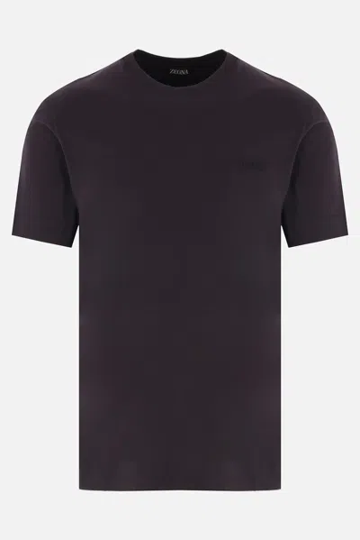 Zegna T-shirt In Cotone Con Ricamo Logo In Blue