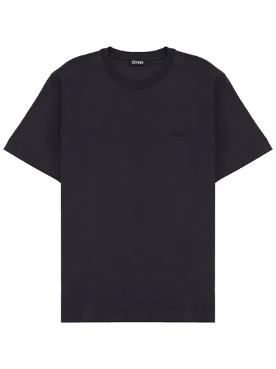 Zegna Minimalist Crew Neck Logo Cotton T-shirt In Black