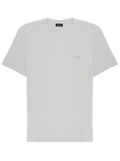 Zegna Logo Crew Neck Short Sleeve T Shirt In White