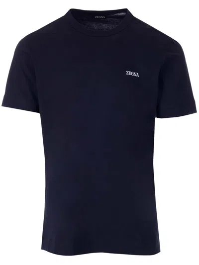 Zegna T-shirt With Logo In Blue