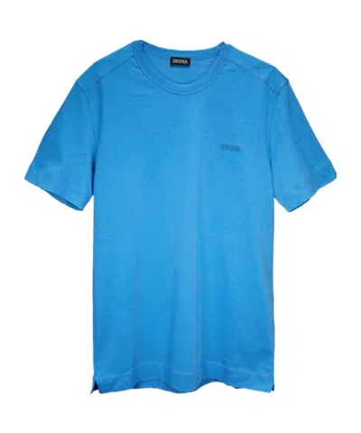 Zegna Cotton Short Sleeves T-shirt In Blue