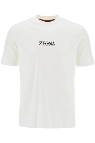 Zegna T Shirt With Rubberized Logo In Brown