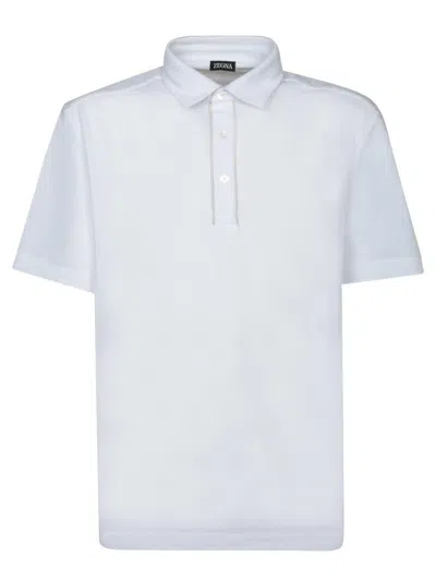 Zegna White Cotton Piquet Polo Shirt In Blue