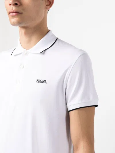 Zegna Contrast-trim Short-sleeve Polo Shirt In White