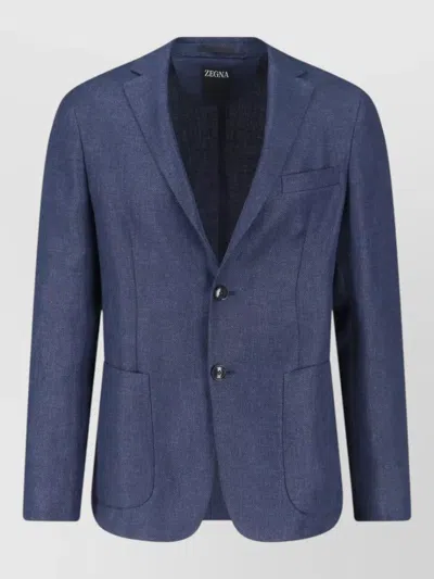 Zegna Tailored Blazer Notch Lapel Front Pockets In Blue