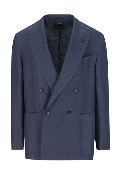 Zegna Tailored Denim Jacket For Men In Blue