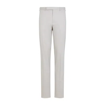 Zegna Pantalon En Coton Et Lin Summer Chino Gris Clair In White
