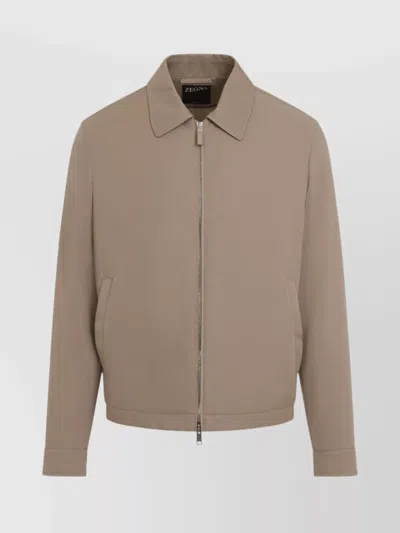 Zegna Tailored Polyester Jacket With Adjustable Cuffs In Brown