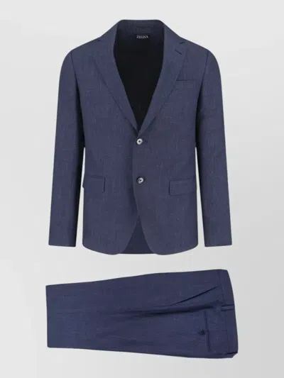 Zegna Tailored Suit Notch Lapel Button Cuffs In Blue