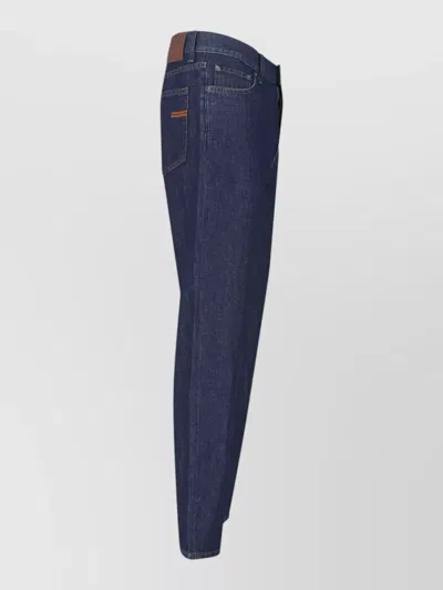 Zegna Tailored Trousers Belt Loops Contrast Stitching In Blue