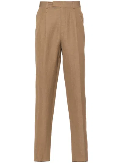 Zegna Linen Trousers In Brown