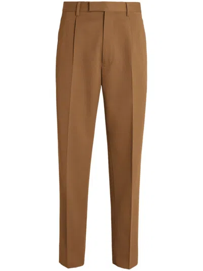 Zegna Cotton-wool Tailored Trousers In Dark Foliage