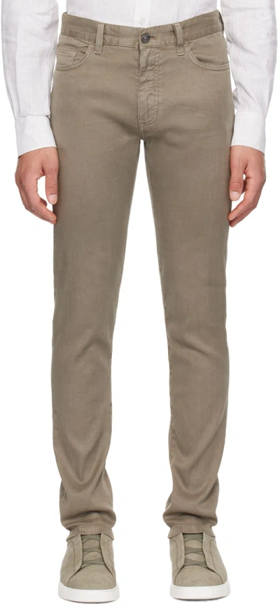 Zegna Taupe City Jeans In N07 Dark Taupe