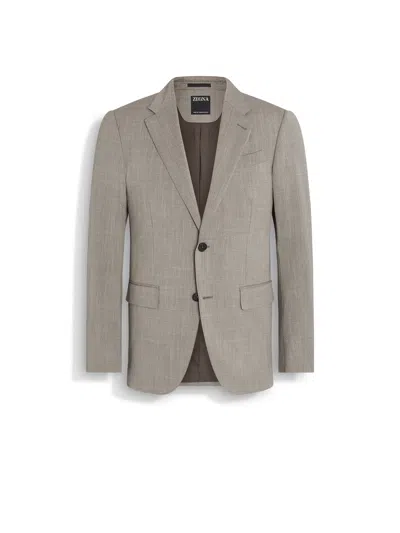 Zegna Taupe Trofeo Seersucker Wool Silk And Linen Blend Jacket In Beige