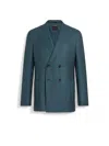 Zegna Teal Blue Cashmere Silk And Linen Jacket In Bleu Sarcelle