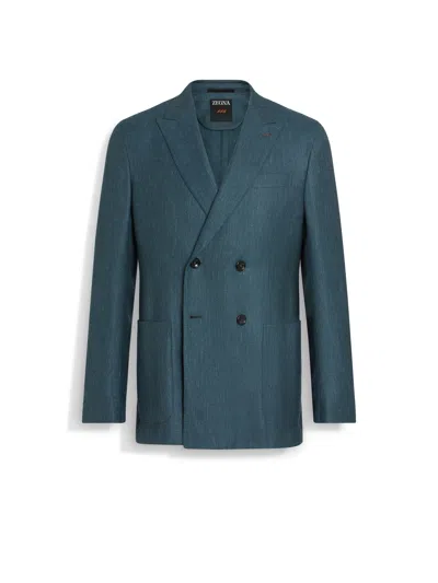 Zegna Teal Blue Cashmere Silk And Linen Jacket In Bleu Sarcelle