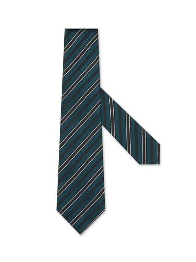 Zegna Teal Blue Silk And Cotton Tie