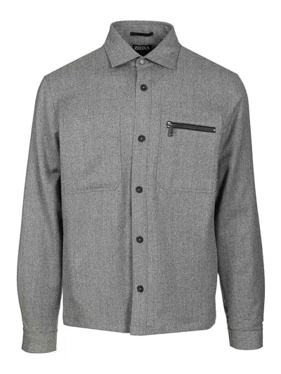 Zegna Techmerino Overshirt In Gray
