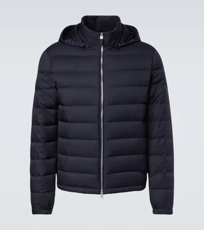 Zegna Technical Twill Down Jacket In Blue