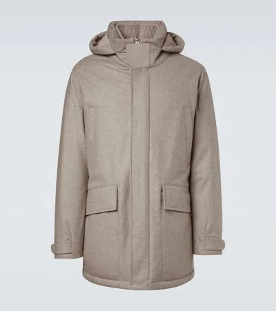 Zegna Technical Wool Down Jacket In Neutral