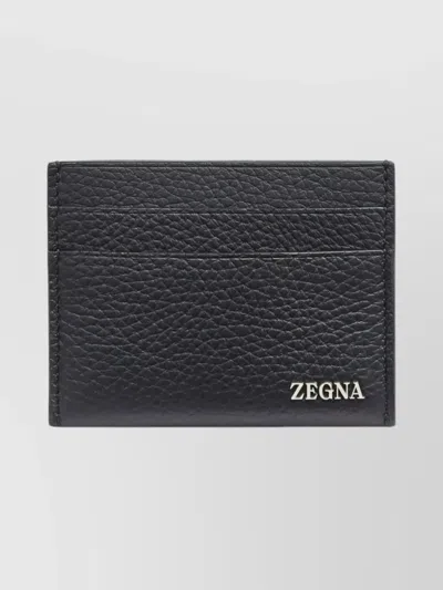 Zegna Textured Card Holder For Daily Use In Black