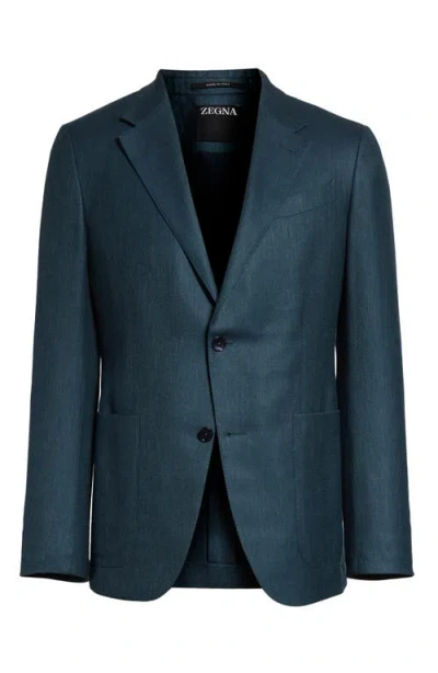 Zegna Textured Cashmere, Silk & Linen Sport Coat In Blue