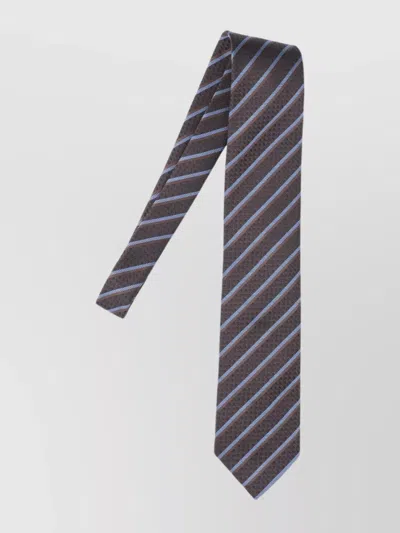 Zegna Textured Fabric Tie Diagonal Stripes Design In Purple