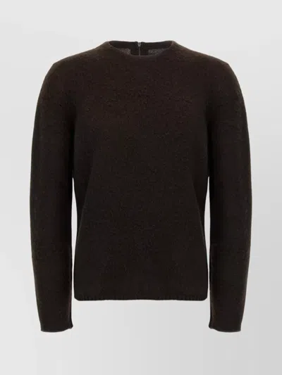 Zegna Textured Finish Long Sleeves Round Neck Sweater In Braun