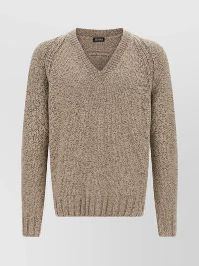 Zegna Cashmere Sweater Sweaters And Cardigans Beige In Gray