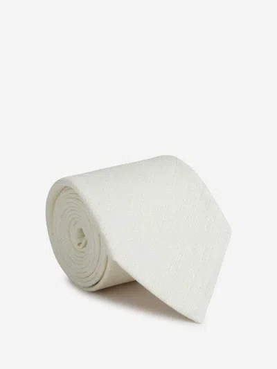 Zegna Textured Linen Tie In White