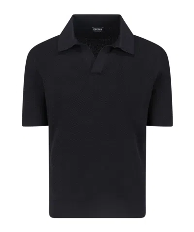 Zegna Textured Open-collar Polo Shirt In Blue