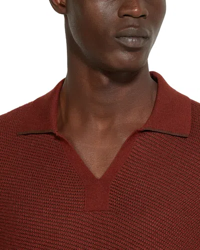 Zegna Textured Silk And Cashmere Polo Sweater In Brick Red