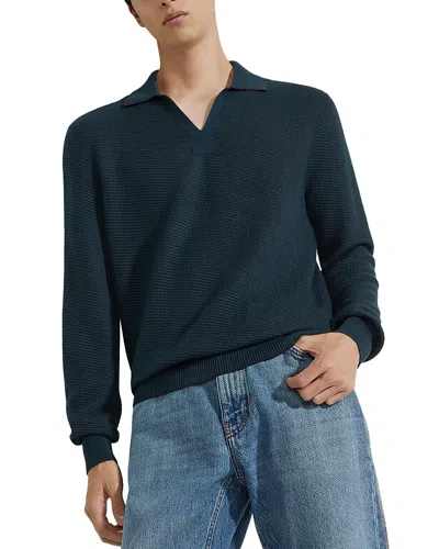 Zegna Textured Silk And Cashmere Polo Sweater In Dark Teal Blue