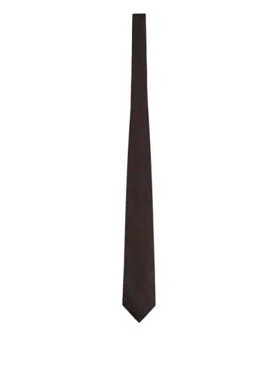 Zegna Textured Silk Tie In Brown