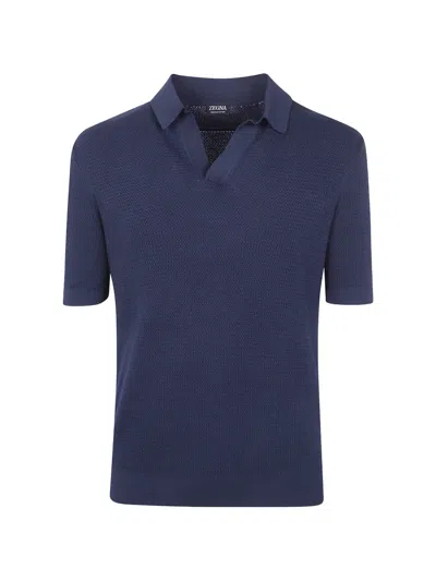 Zegna Textured V-neck T-shirt In Blue