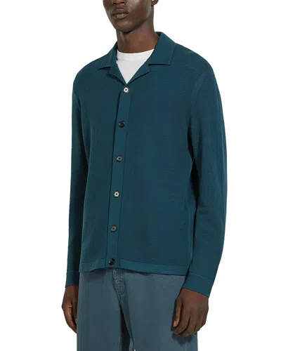 Zegna Textured Wool Shirt Jacket In Dark Teal Blue