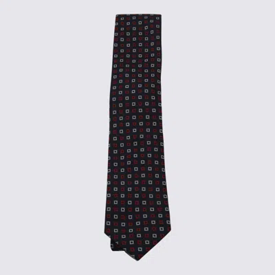 Zegna Pointed Tip Ties With Square Pattern Design In Black