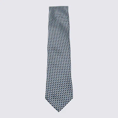 Zegna Geometric Patterned Tie Pointed Tip In Blue