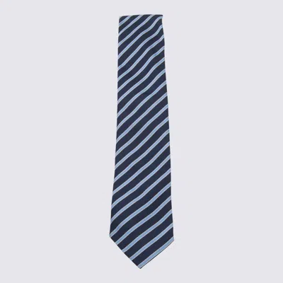Zegna Diagonal Striped Ties Standard Width In Blue