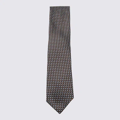 Zegna Geometric Pattern Ties Pointed Tip In Brown