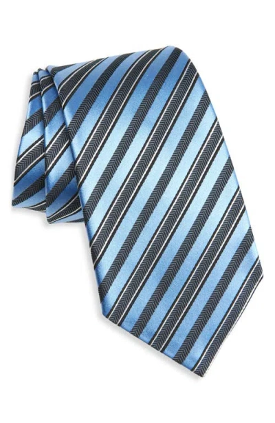 Zegna Ties Chevron Stripe Mulberry Silk & Cotton Tie In Blue